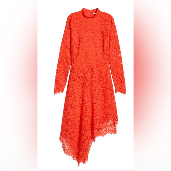 H&M orange lace asymmetric dress sz 10 - Picture 2 of 12